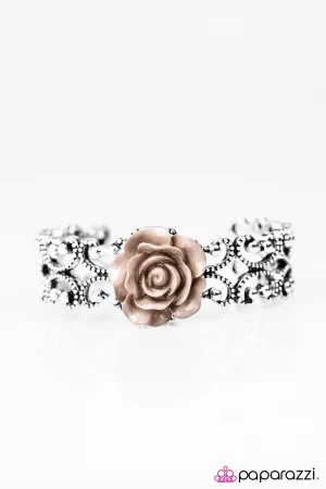 Botanical Bliss Brown Rose and Silver Cuff Bracelet - Paparazzi Accessories
