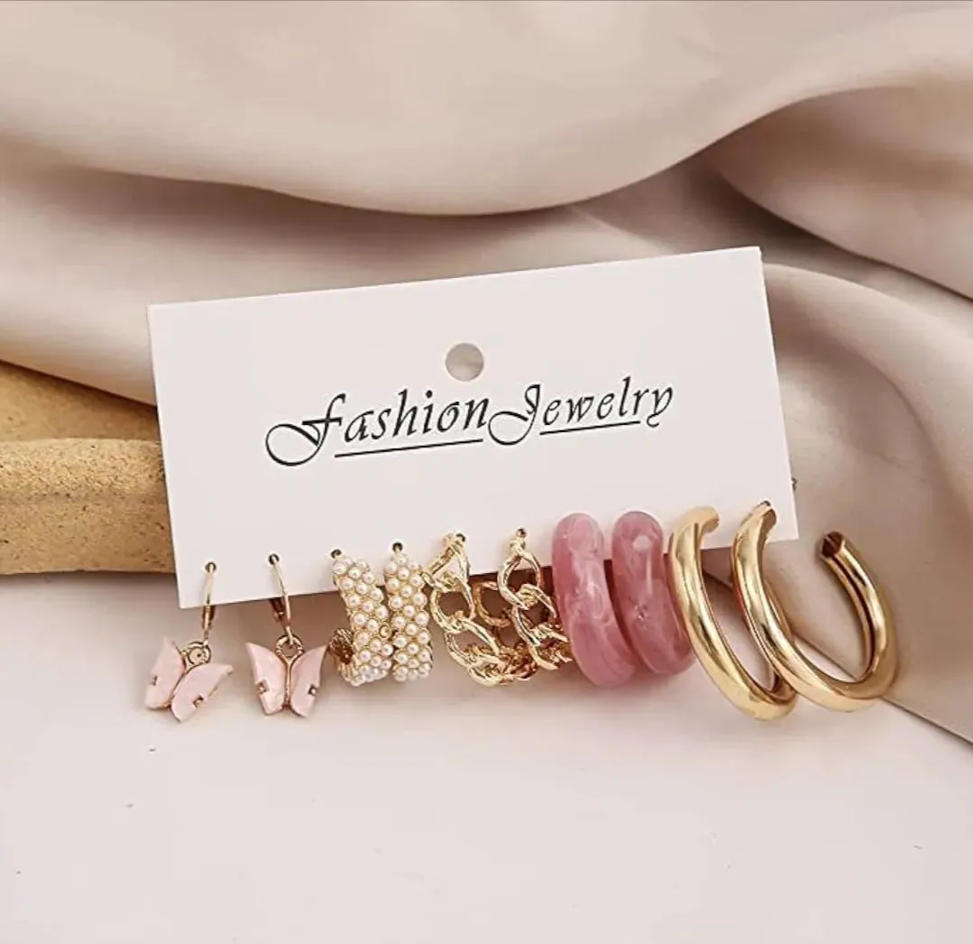 Brass With Pearl Western Earrings For Women, Multicolour Metal Hoop Earring