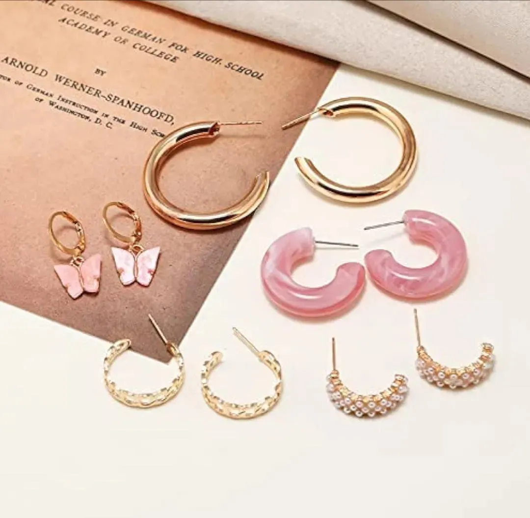 Brass With Pearl Western Earrings For Women, Multicolour Metal Hoop Earring