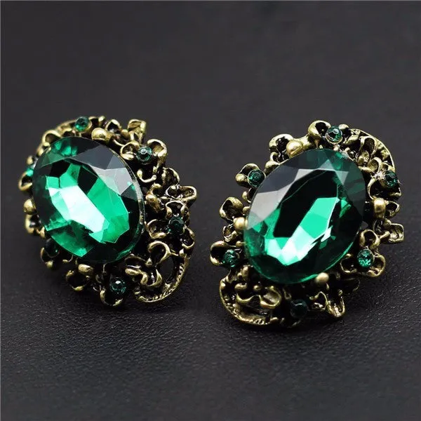 Bridal Fashion Jewelry Sets Crystal Vintage Bronze Plated Necklace Earrings Bracelet Rings