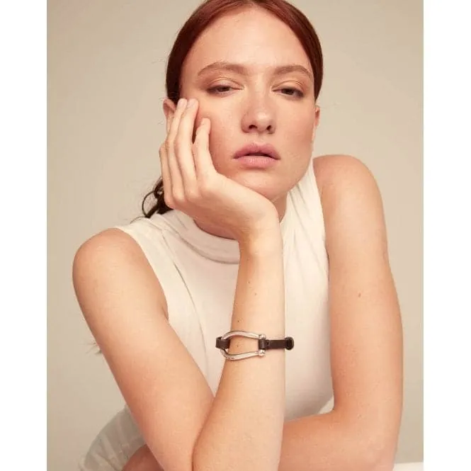 Bruh Leather Large Sterling Silver Plated Central Link Bracelet