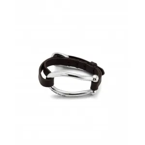 Bruh Leather Large Sterling Silver Plated Central Link Bracelet