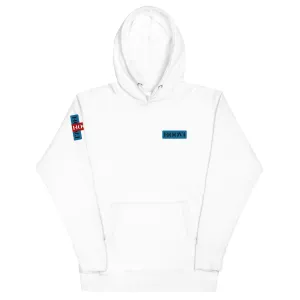 Capital H's Unisex Hoodie (Black Hoovi Print) Muted Blue & Muted Red Logo