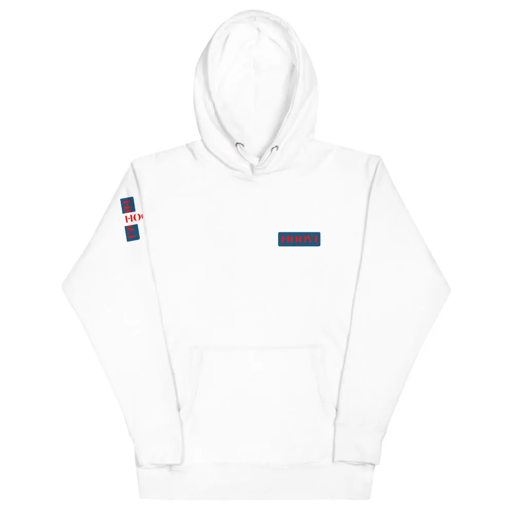 Capital H's Unisex Hoodie (Red Hoovi Print) Muted Blue & White Logo