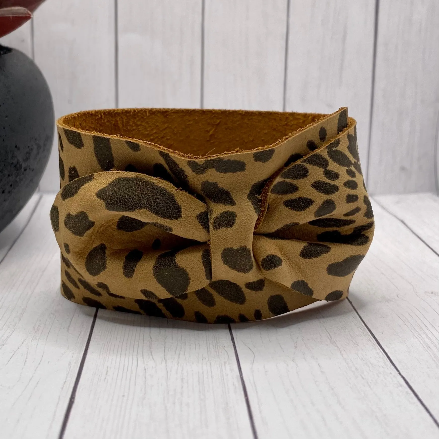 Cheetah Genuine Leather Bow Cuff Bracelet