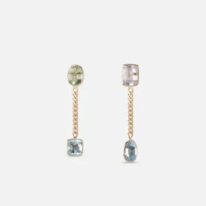 Curb Chain Earrings Aquamarine and Morganite