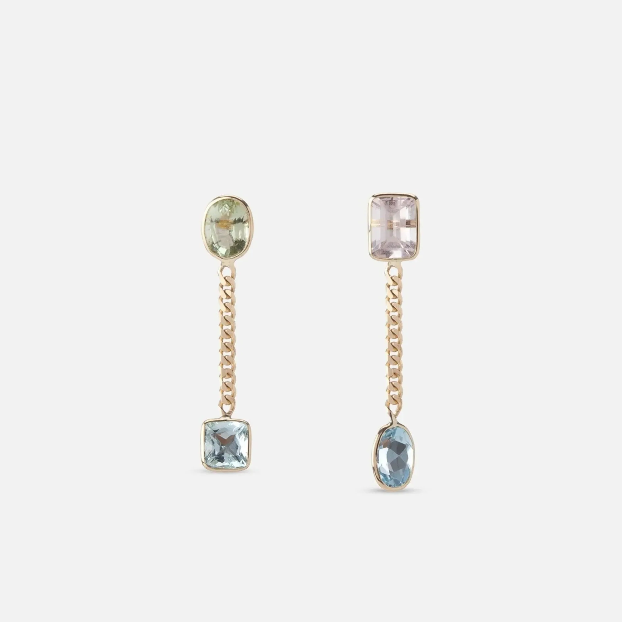 Curb Chain Earrings Aquamarine and Morganite