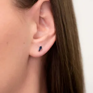 CUSTOM CUT KITE SHAPE SAPPHIRE STUD EARRINGS MINIMALIST GEOMETRIC 14K WHITE GOLD