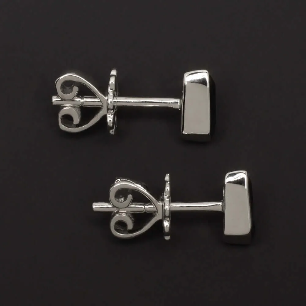 CUSTOM CUT KITE SHAPE SAPPHIRE STUD EARRINGS MINIMALIST GEOMETRIC 14K WHITE GOLD