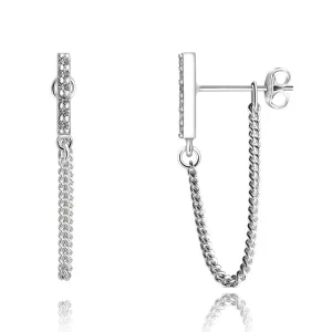 CZ Bar Dangling Stud Earrings Sterling Silver