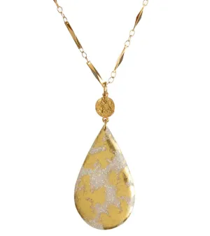 Dazzled Cream Iridescent Gold Teardrop Necklace