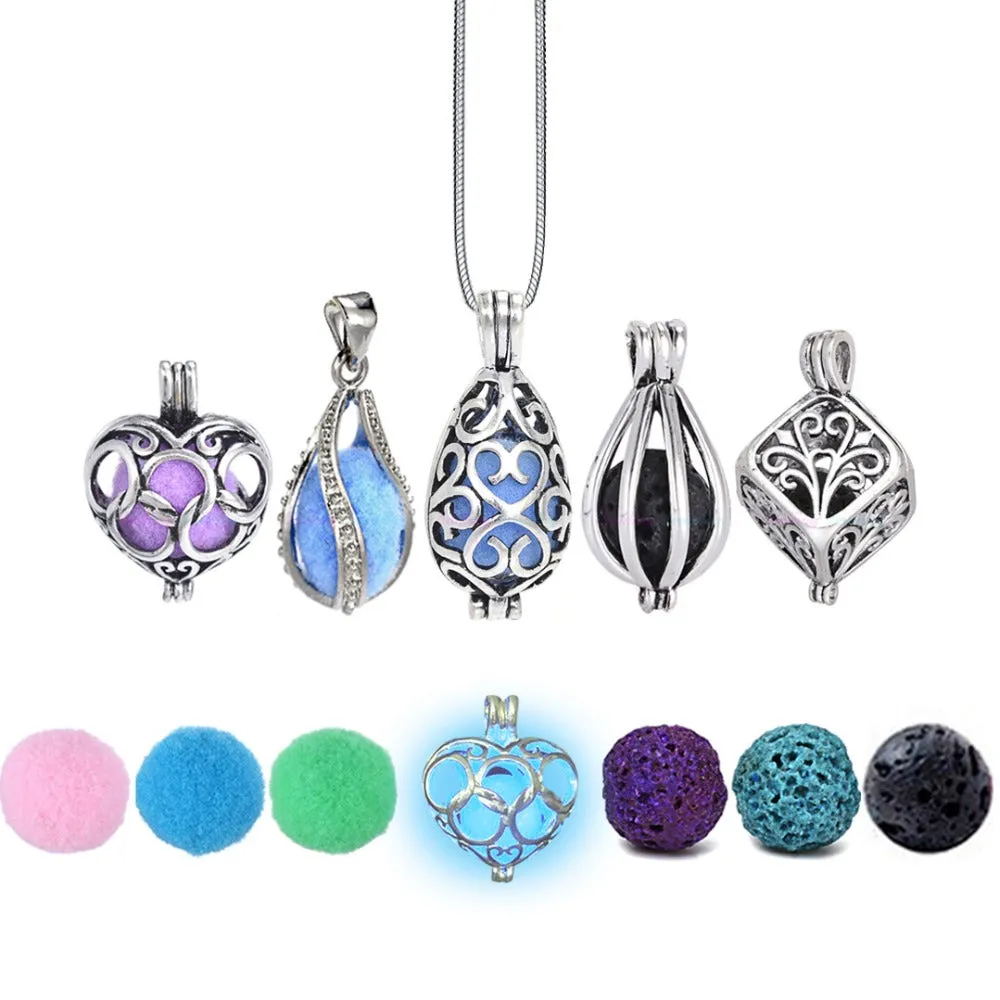 Diversified Felt Glow Balls Lava Stone Aromatherapy Antique Vintage Necklaces Perfume Essential Oil Diffuser Locket Necklace