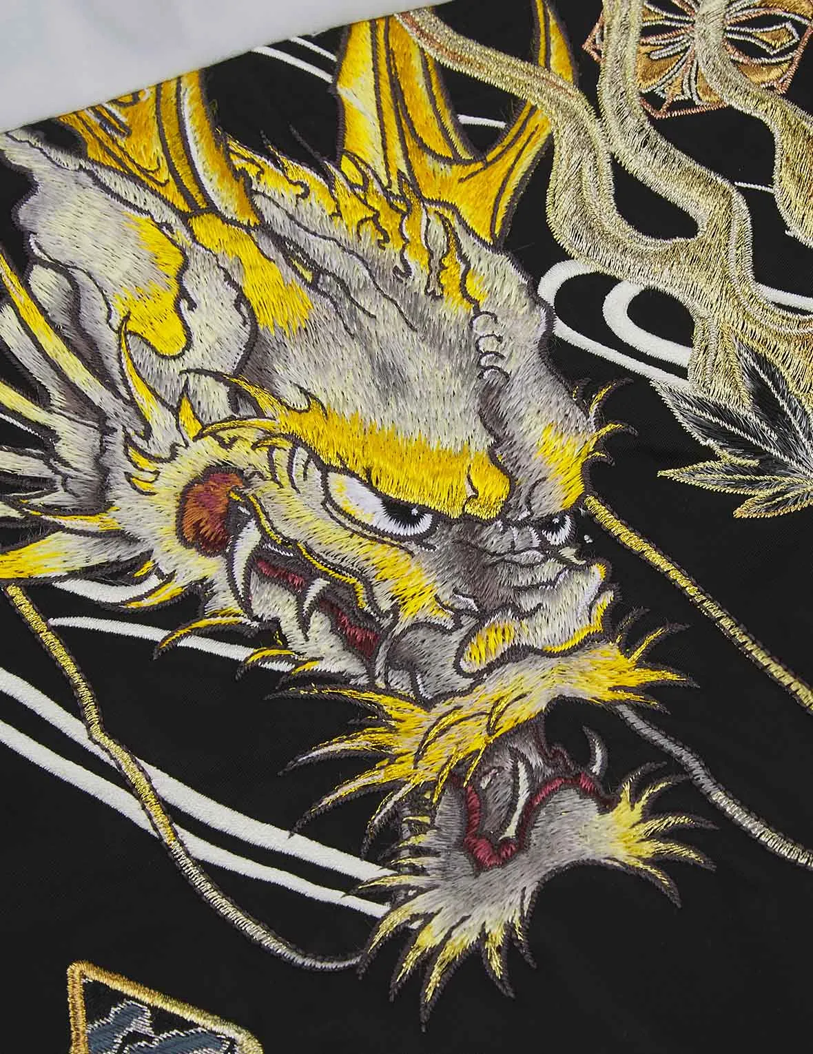Dragon Embroidered Fabric Blocking Padded Souvenir Jacket