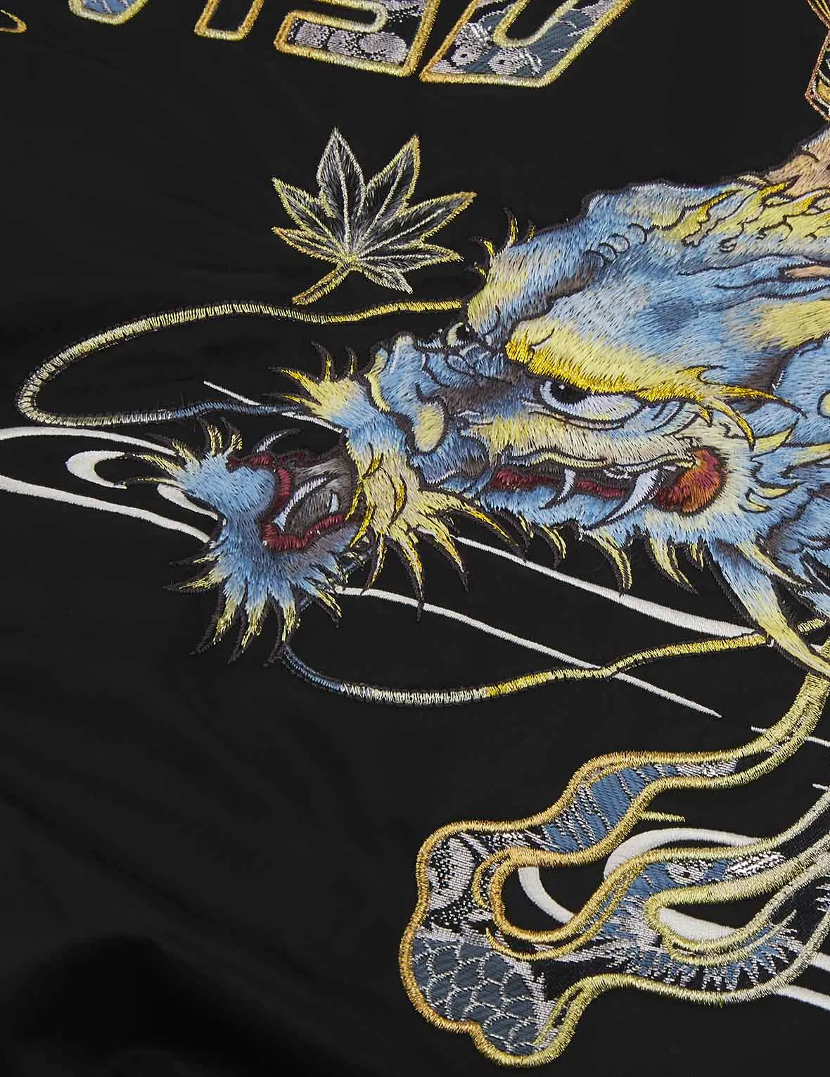 Dragon Embroidered Fabric Blocking Padded Souvenir Jacket