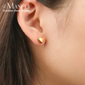 eManco Stainless Steel Love Peach Heart Stud Earrings - Fashion Clip-On Party Jewelry