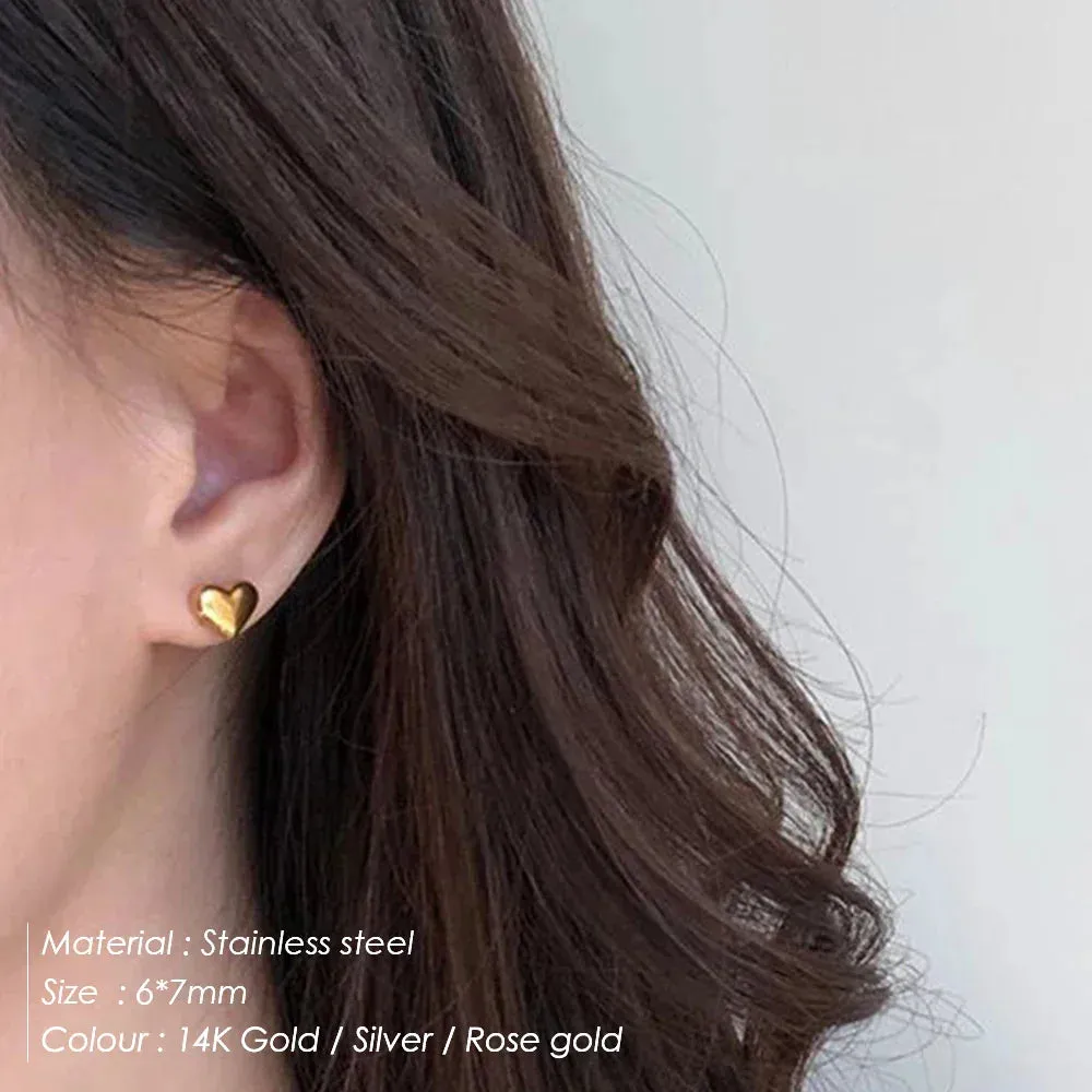 eManco Stainless Steel Love Peach Heart Stud Earrings - Fashion Clip-On Party Jewelry