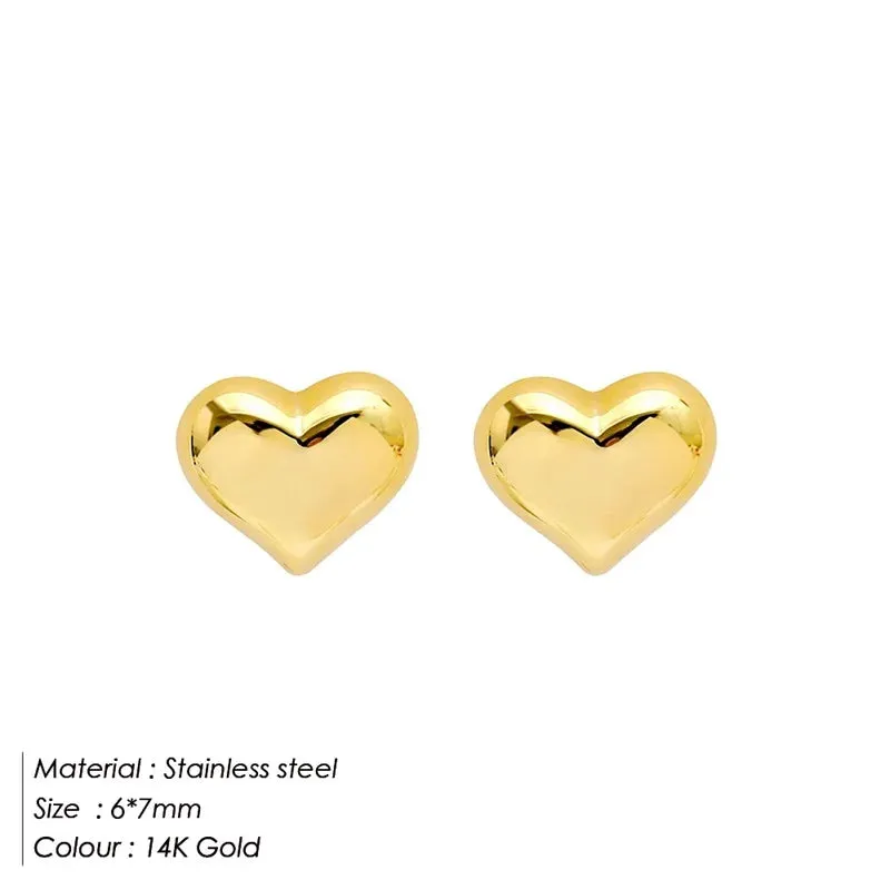 eManco Stainless Steel Love Peach Heart Stud Earrings - Fashion Clip-On Party Jewelry