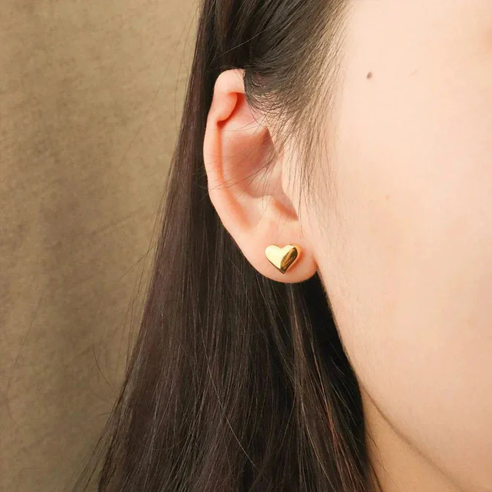eManco Stainless Steel Love Peach Heart Stud Earrings - Fashion Clip-On Party Jewelry