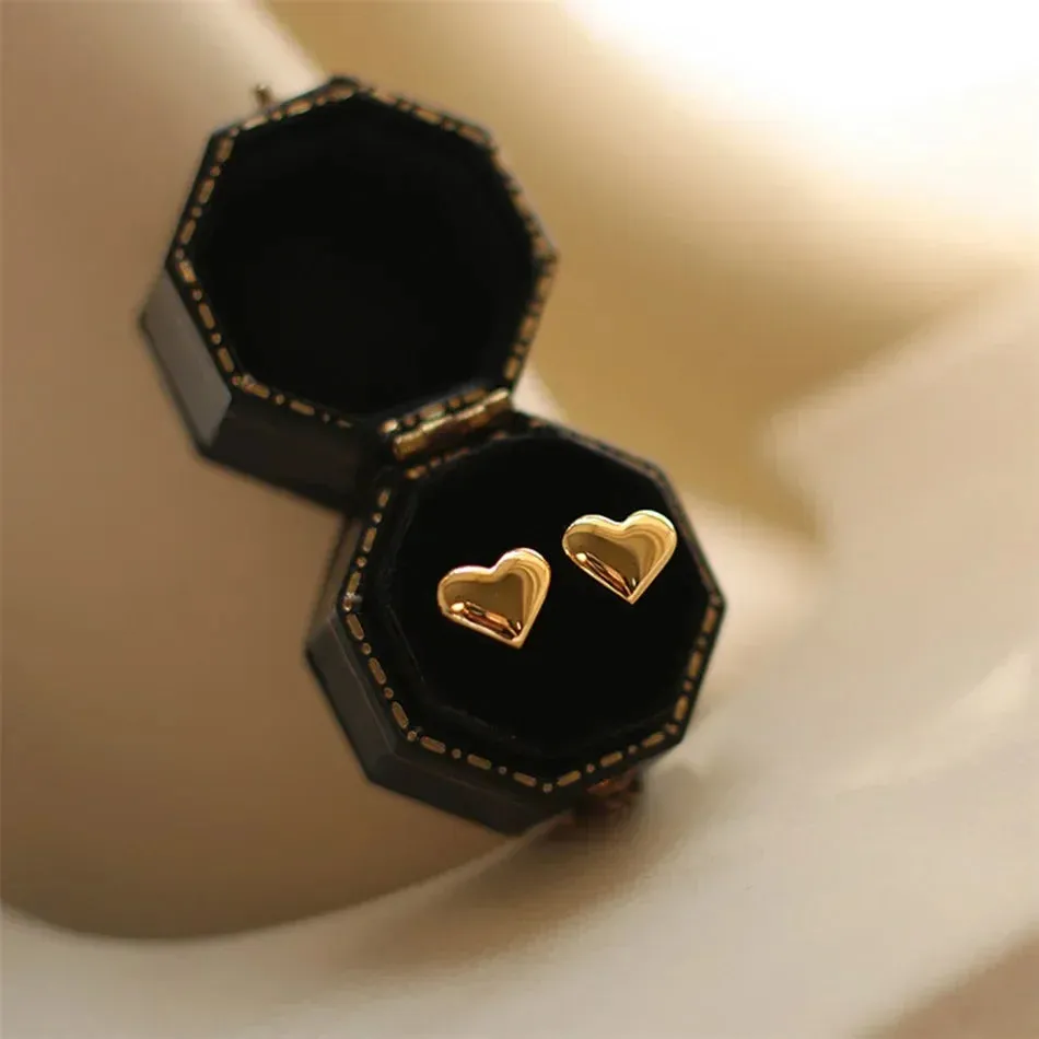 eManco Stainless Steel Love Peach Heart Stud Earrings - Fashion Clip-On Party Jewelry