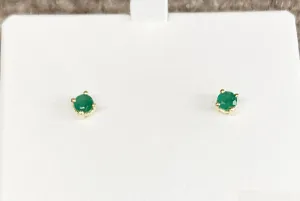Emerald 14 K Yellow Gold Stud Earrings