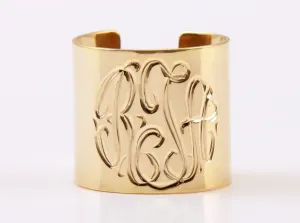 Engraved Gold Monogrammed Cuff Ring