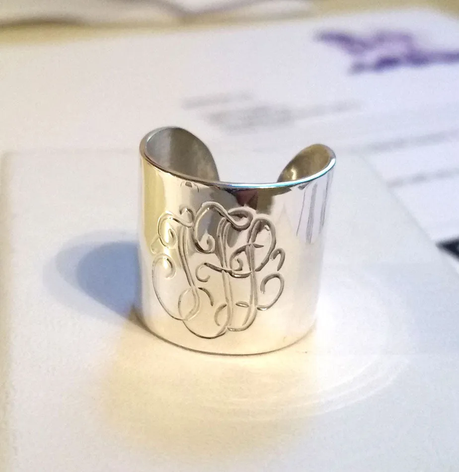 Engraved Gold Monogrammed Cuff Ring
