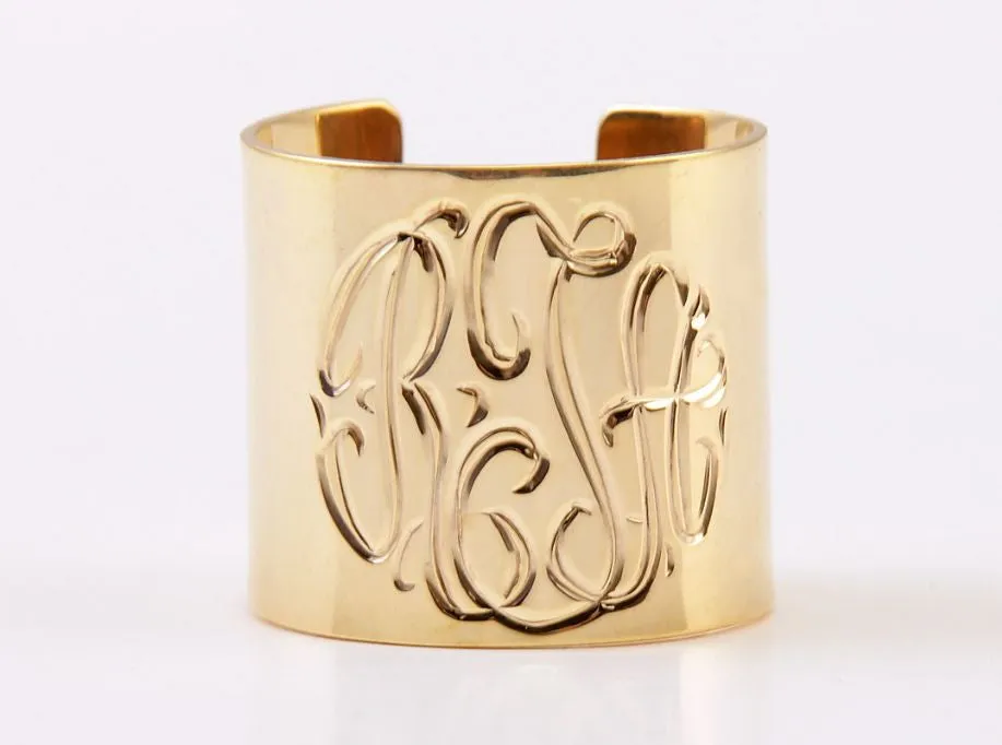 Engraved Gold Monogrammed Cuff Ring