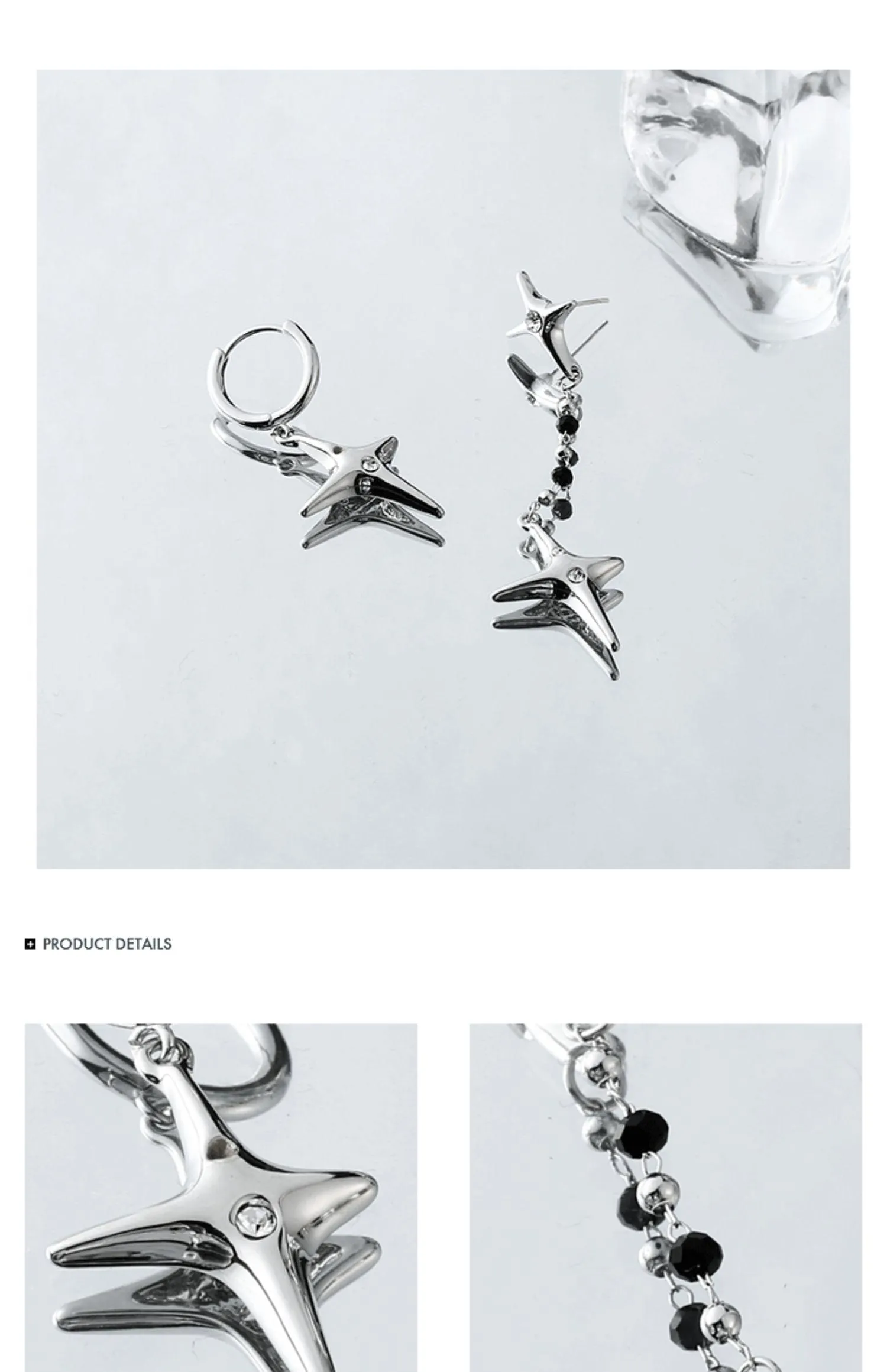 Female Minority Design Asymmetric Four Star Silver Needle Earrings
