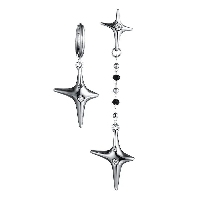 Female Minority Design Asymmetric Four Star Silver Needle Earrings