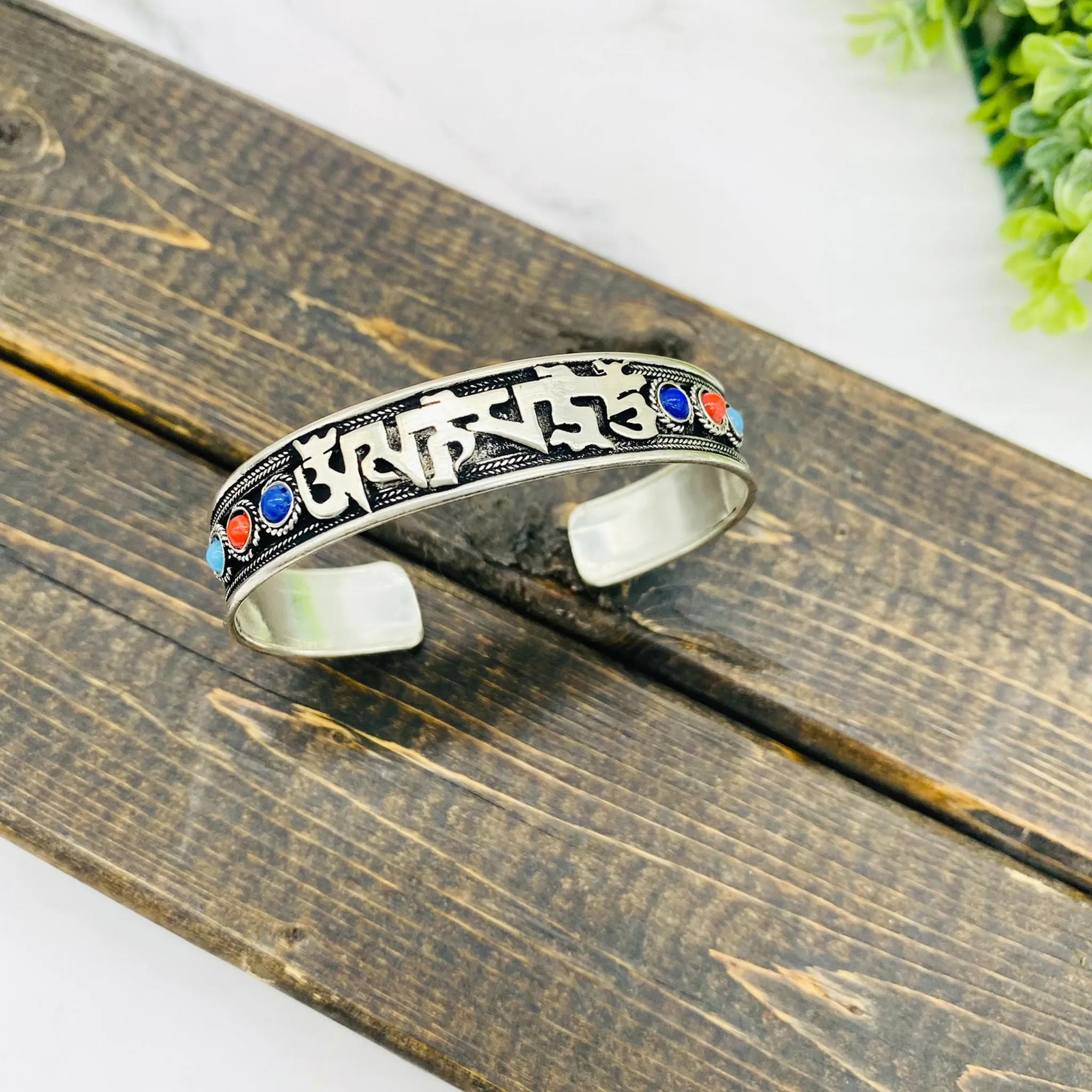 Filigree Handmade Cuff Bracelet with Healing  Mantra