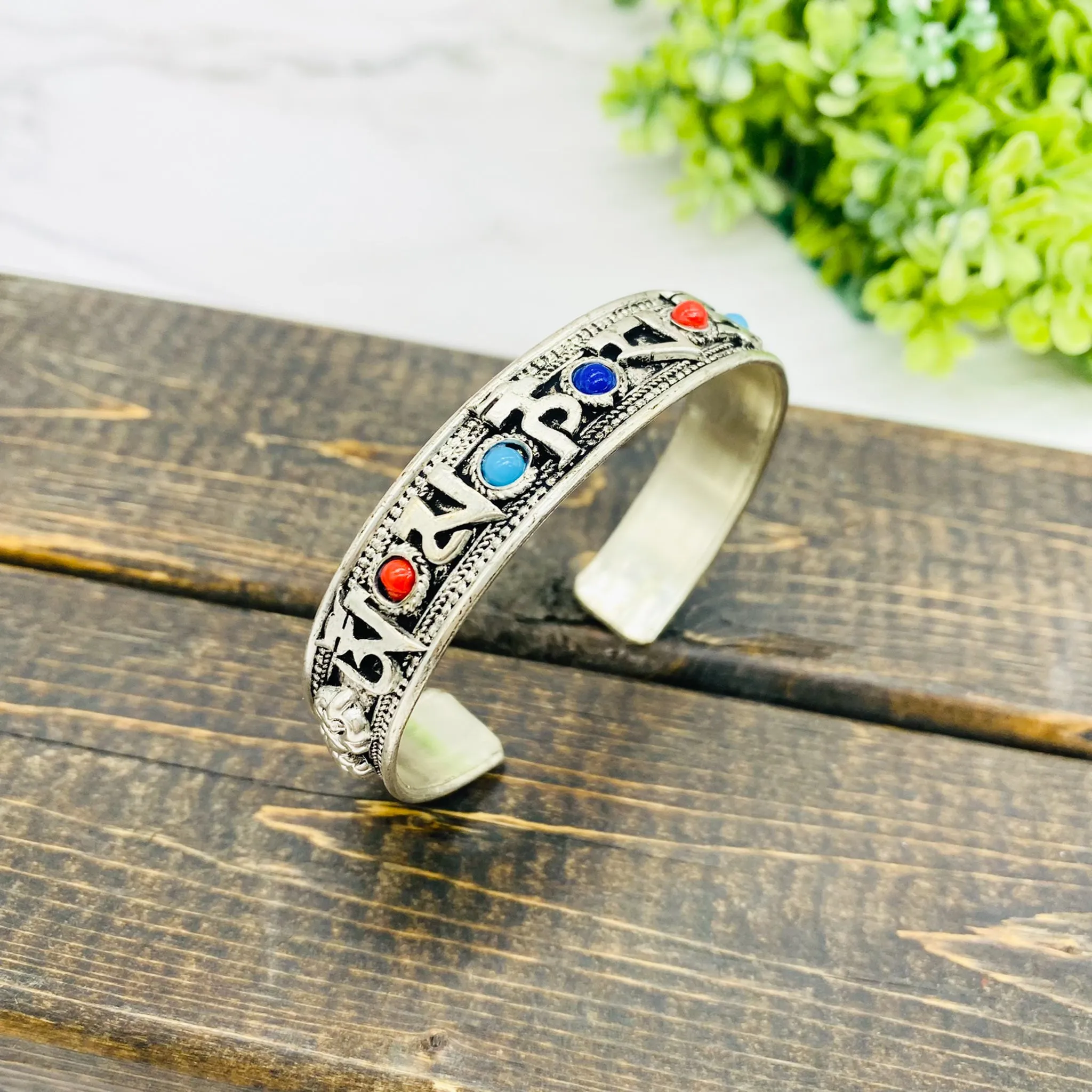 Filigree Handmade Cuff Bracelet with Healing  Mantra