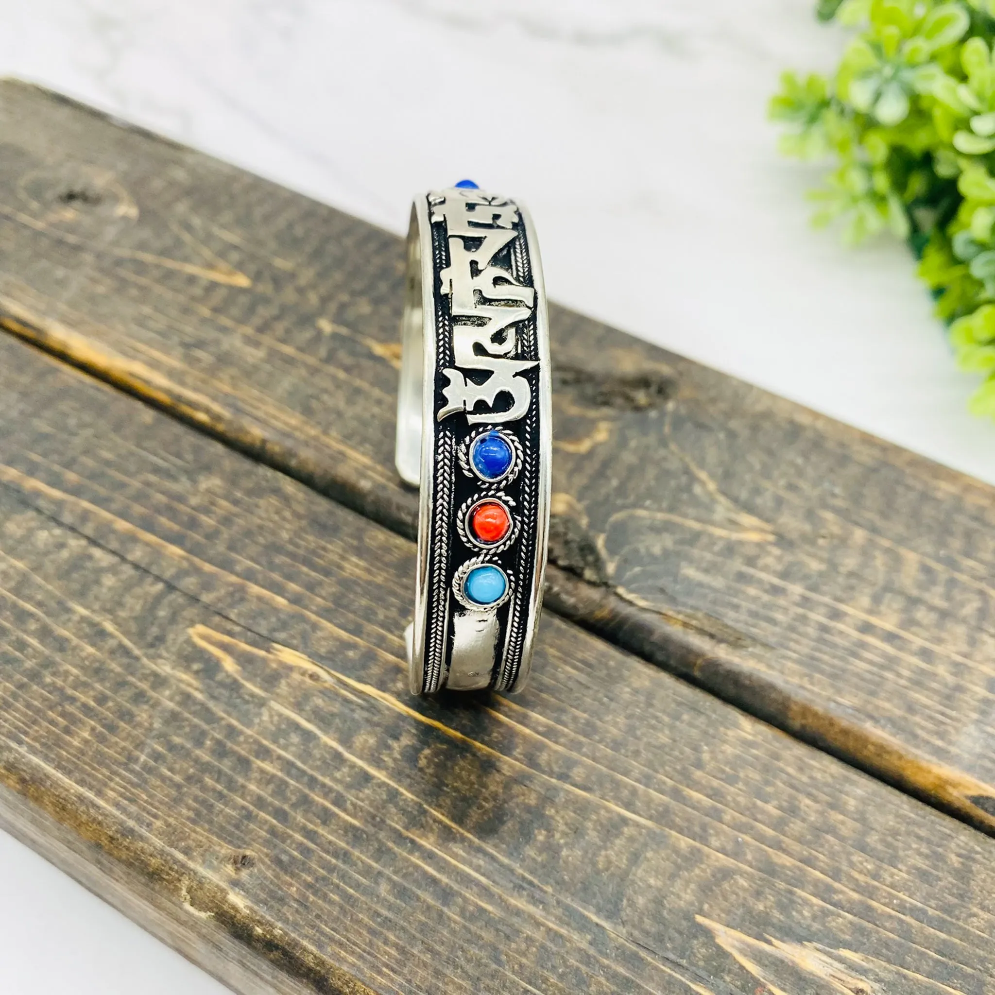 Filigree Handmade Cuff Bracelet with Healing  Mantra