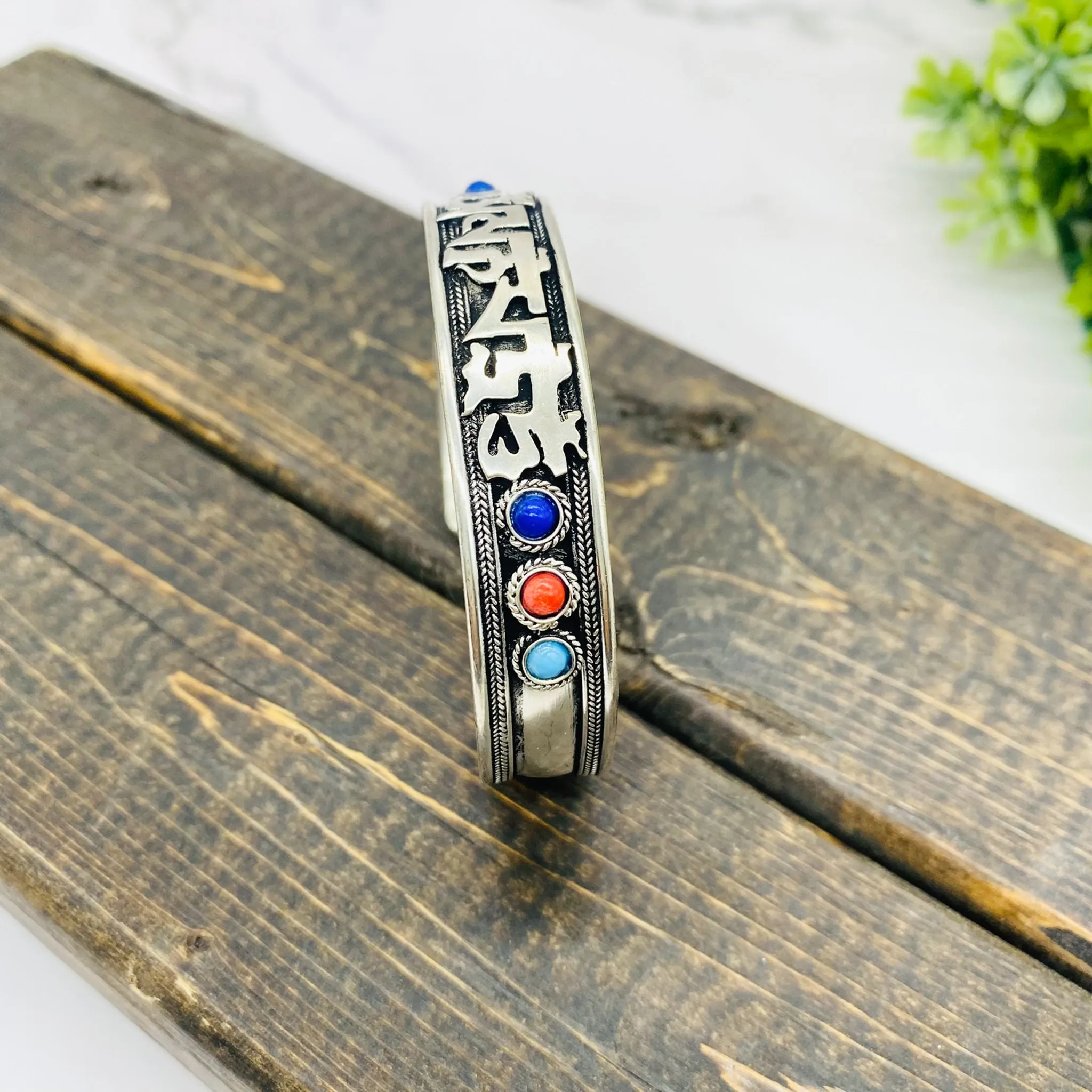 Filigree Handmade Cuff Bracelet with Healing  Mantra