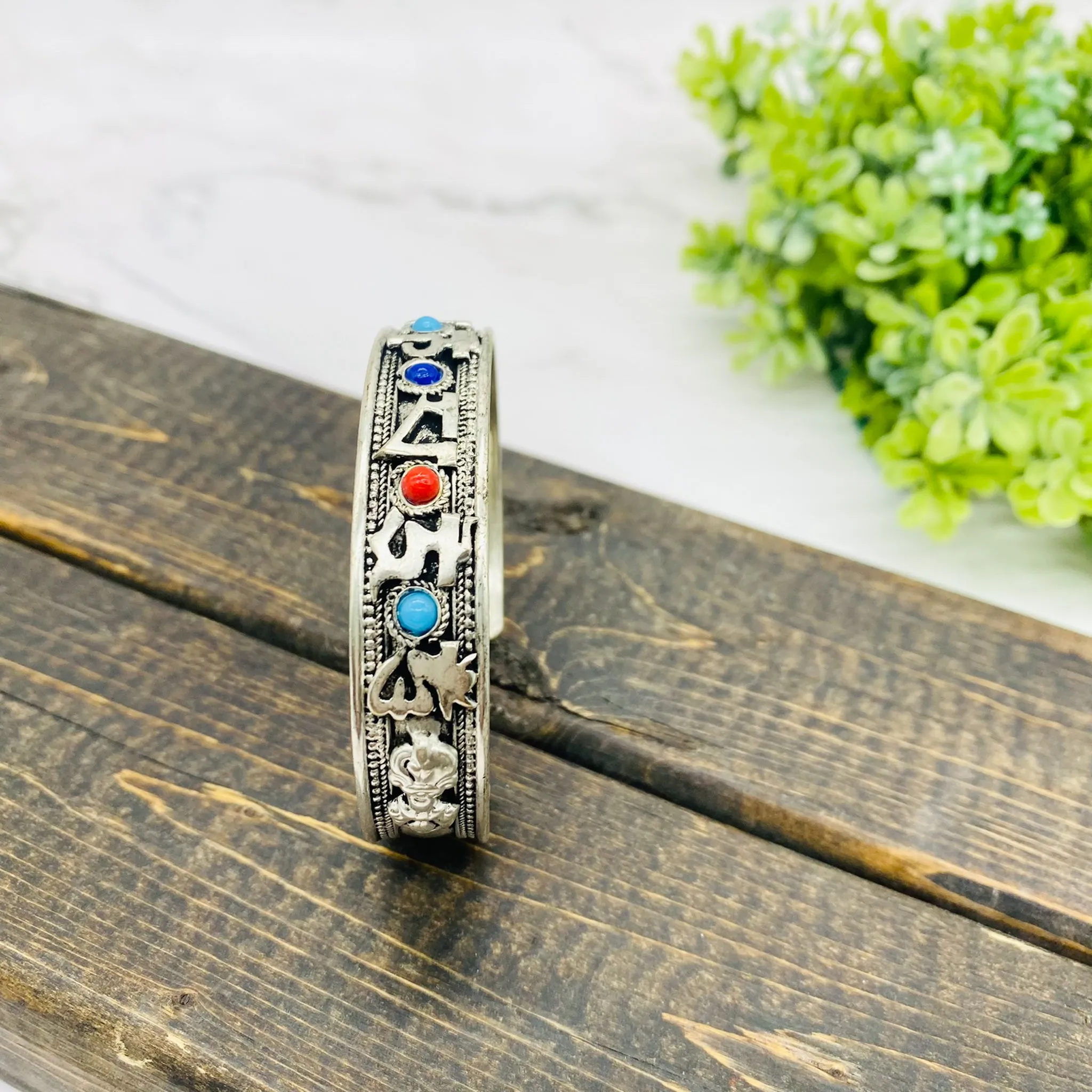 Filigree Handmade Cuff Bracelet with Healing  Mantra