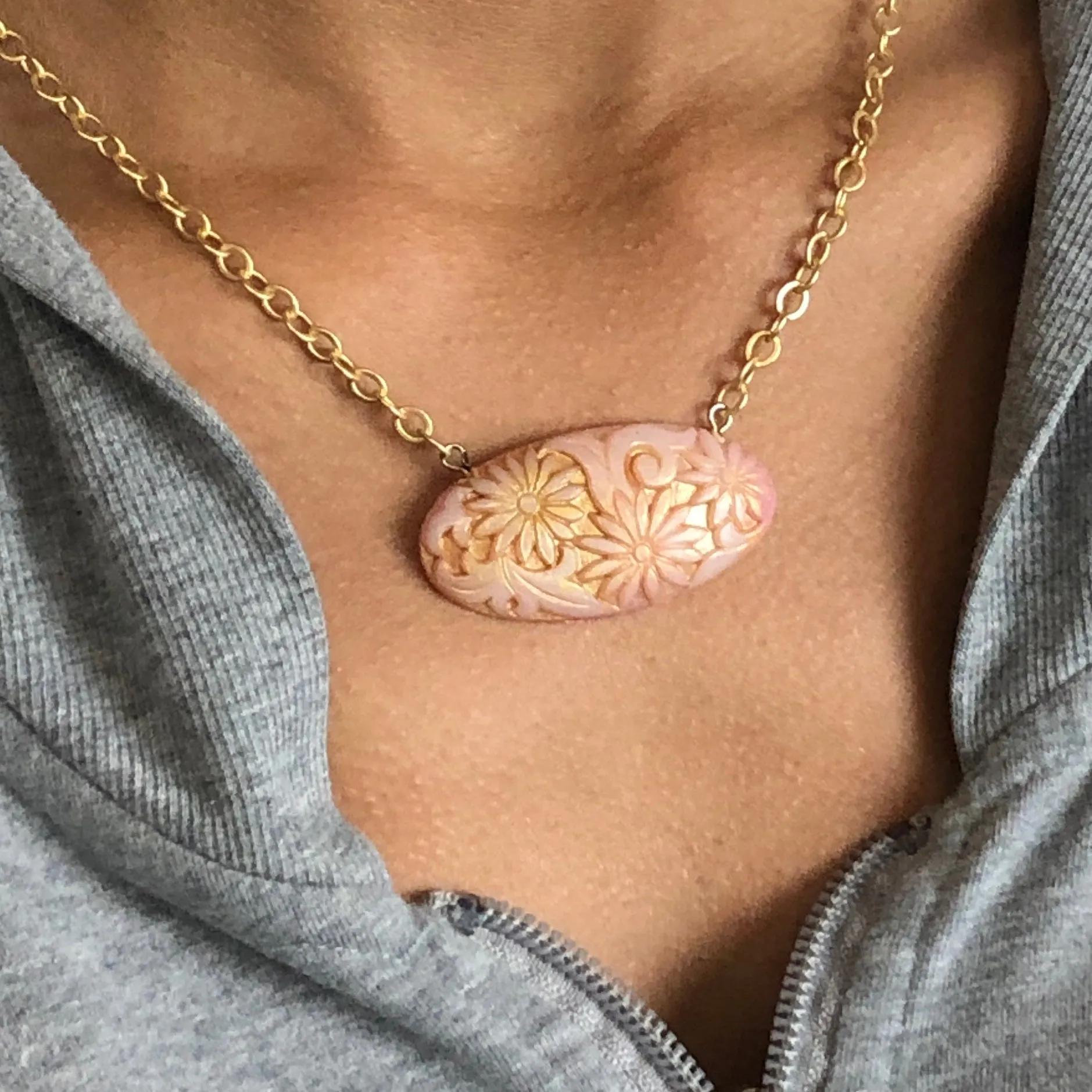 Floral Romance Pink & Gold Leaf Necklace