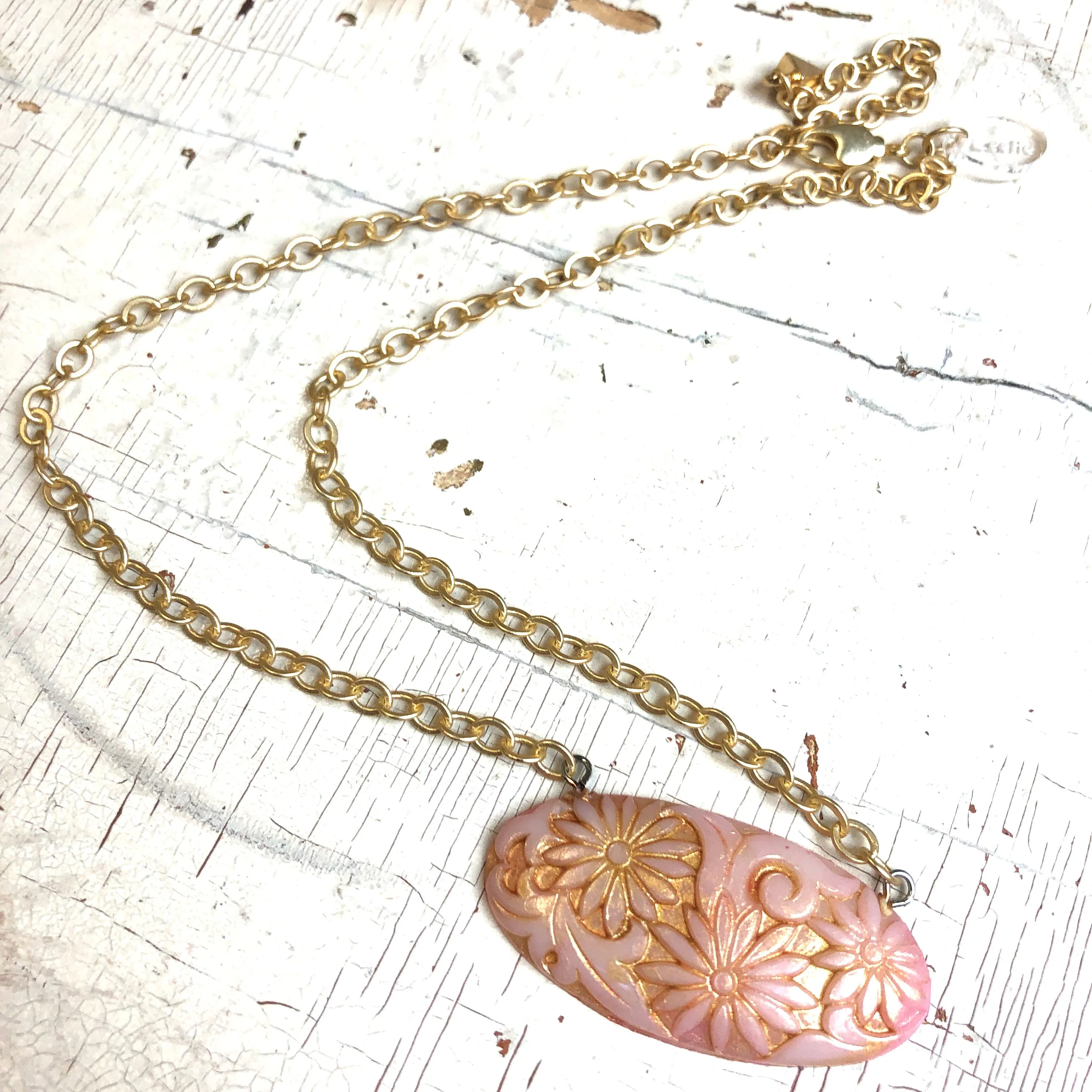 Floral Romance Pink & Gold Leaf Necklace