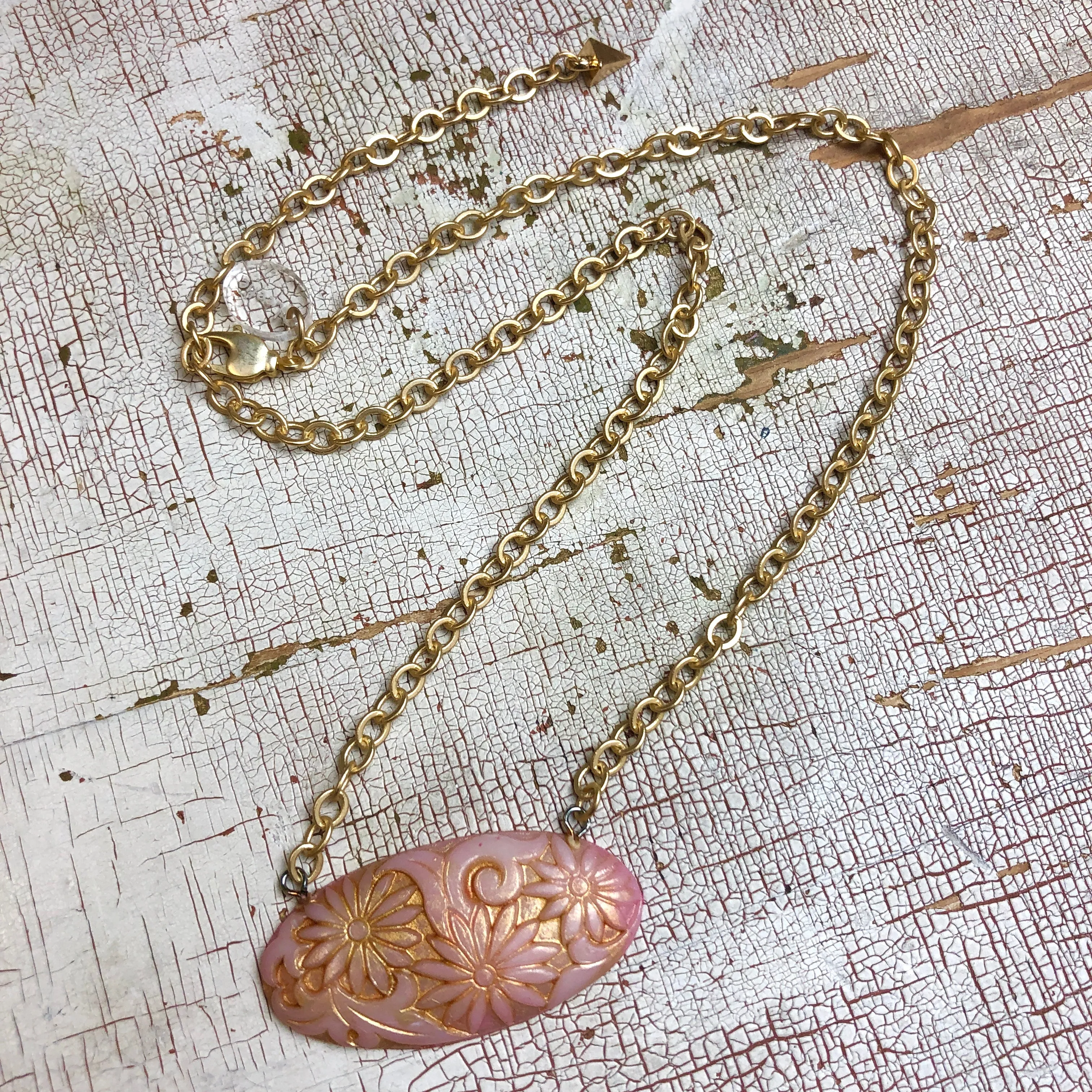 Floral Romance Pink & Gold Leaf Necklace