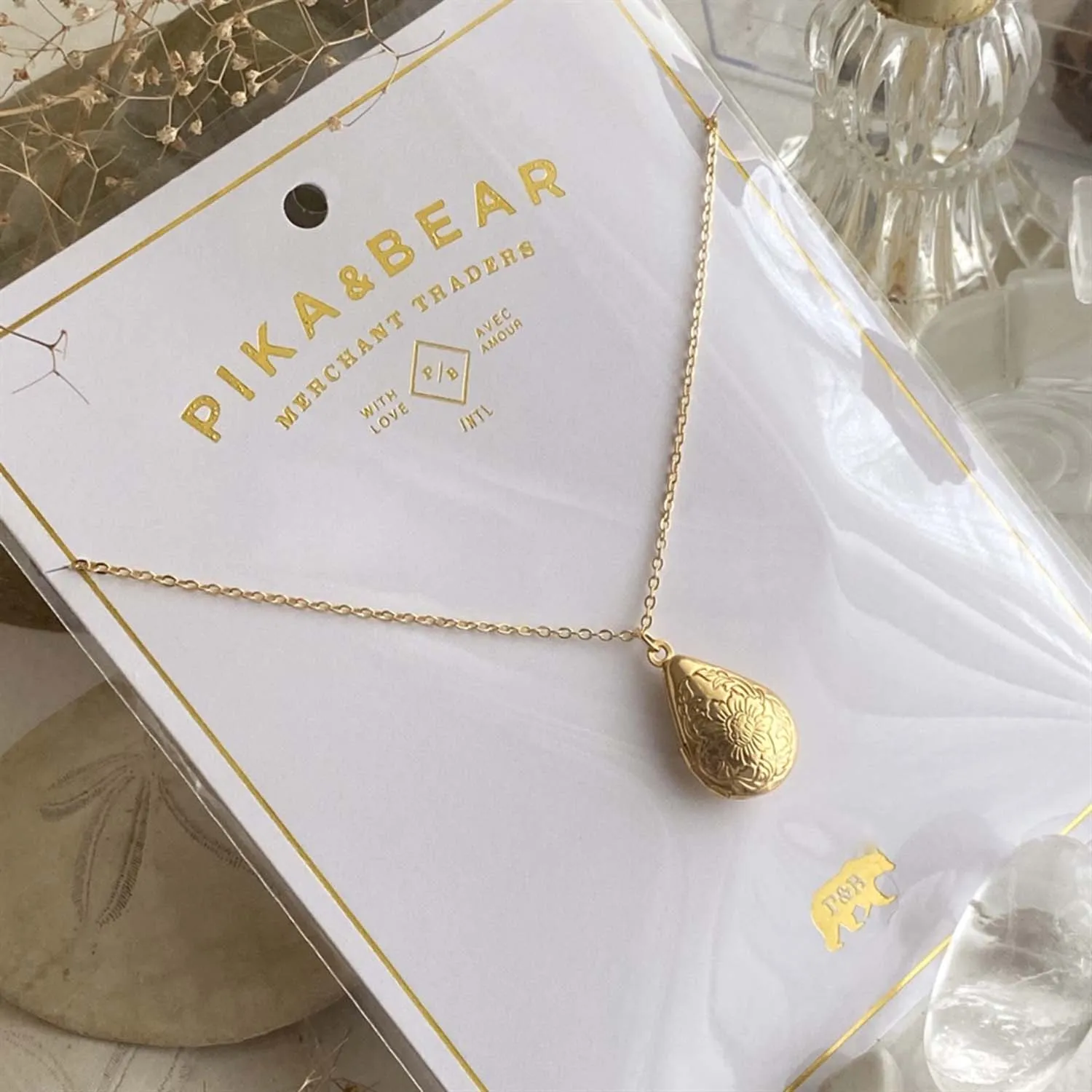 Floral Teardrop Locket Necklaces