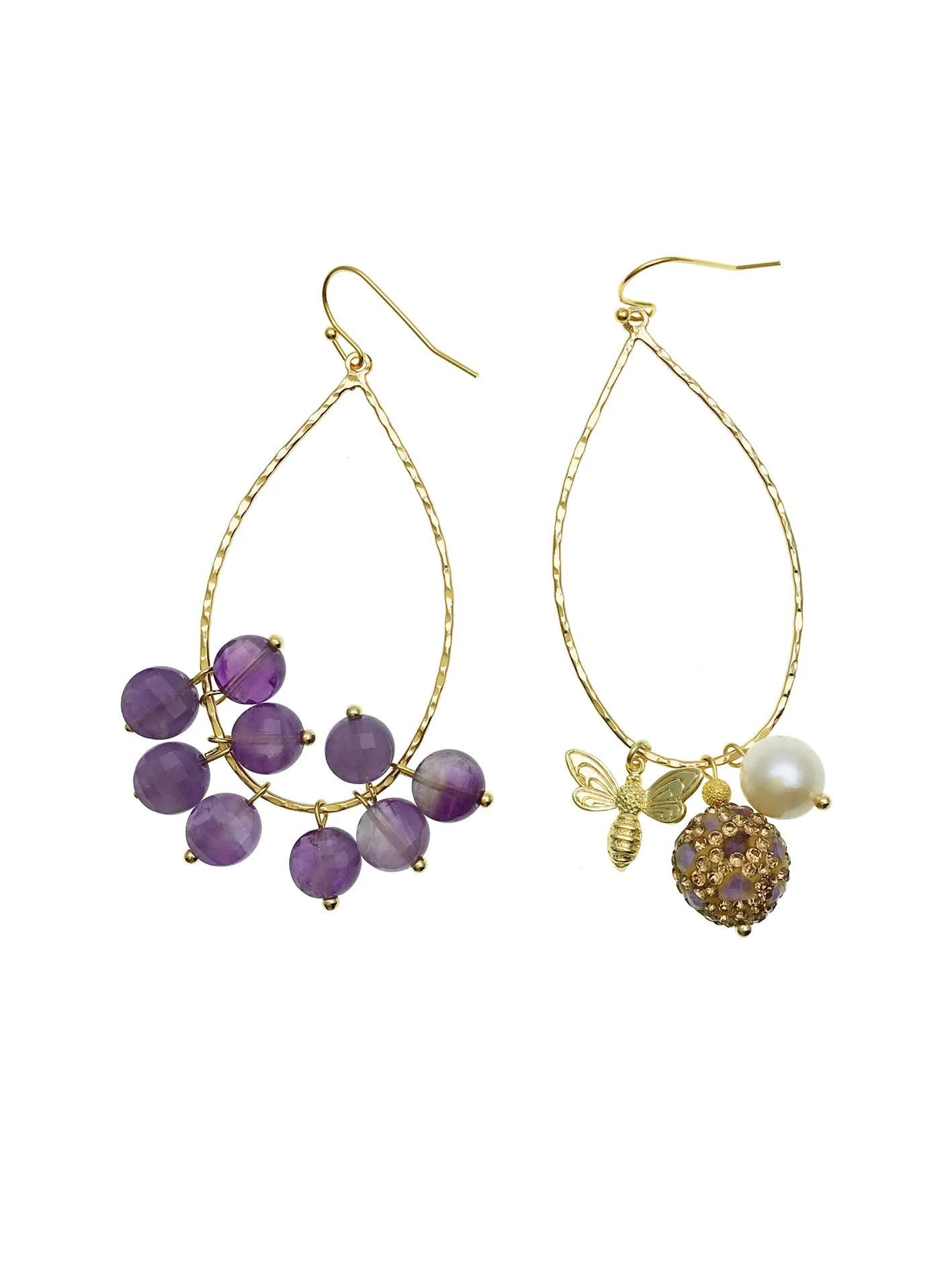 Freshwater Pearl & Amethyst Asymmetric Earrings CE012