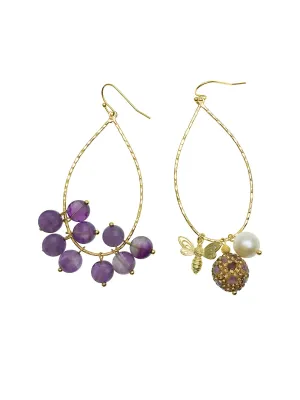 Freshwater Pearl & Amethyst Asymmetric Earrings CE012