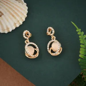 Gold Plated Delicate Rhinestone Décor Trendy Style Earrings For Women & Girls Cubic Zirconia Alloy Drops & Danglers - Pair Of 1