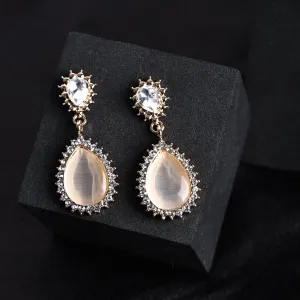 Gold Plated Luxury Crystal Décor Vintage Teardrop Earrings For Women & Girls Cubic Zirconia Alloy Drops & Danglers - Pair Of 1