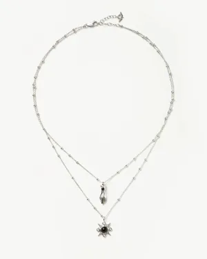 Harris Reed Handpicked Double Chain Pendant Necklace | Silver Plated/Pearl & Onyx