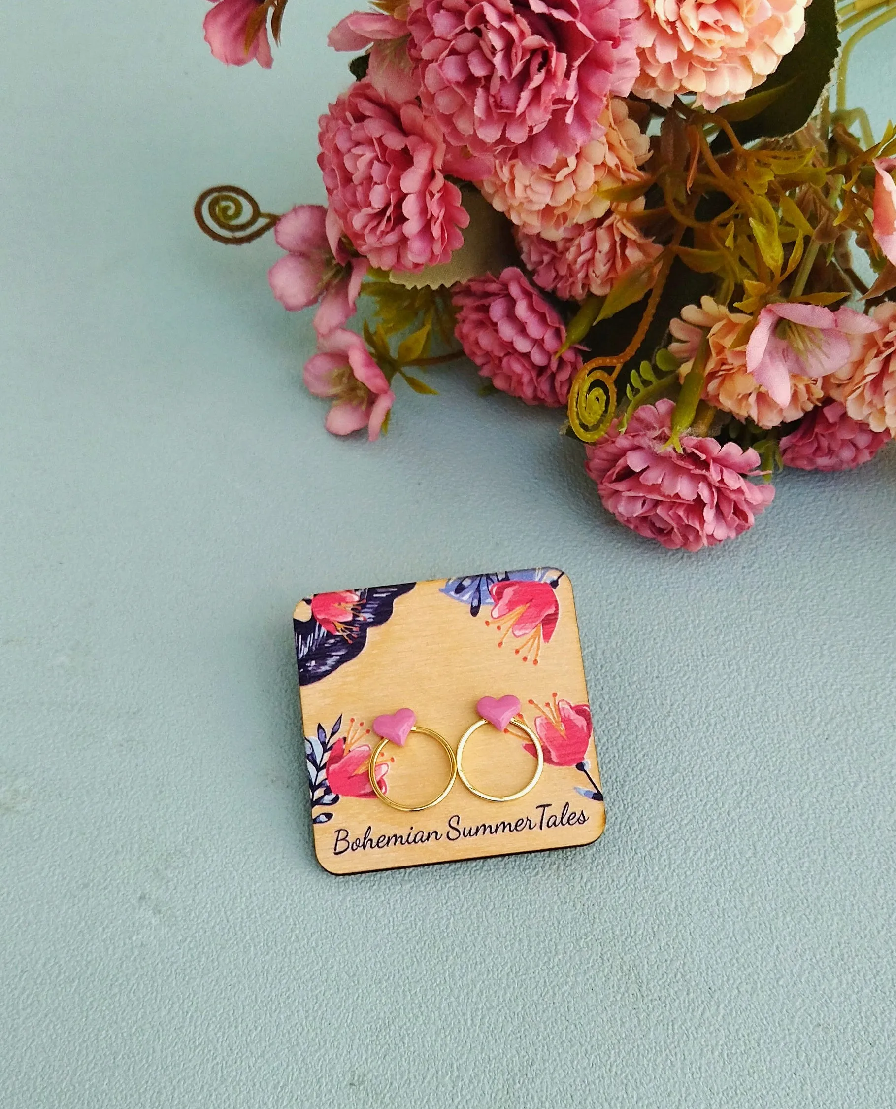 Heart Stud Earrings With Enamel, Circle Heart Earrings, Love Gifts For Her