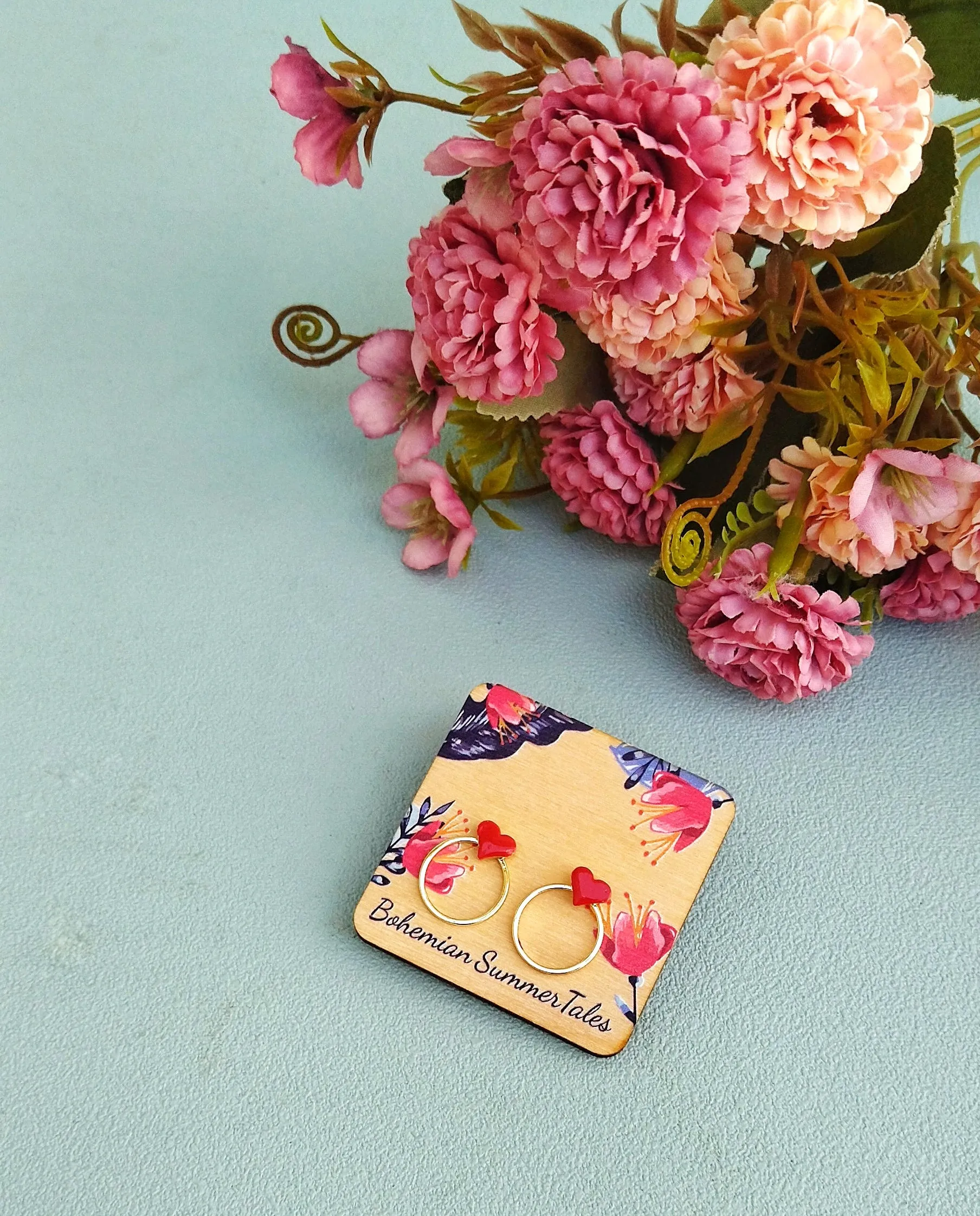 Heart Stud Earrings With Enamel, Circle Heart Earrings, Love Gifts For Her