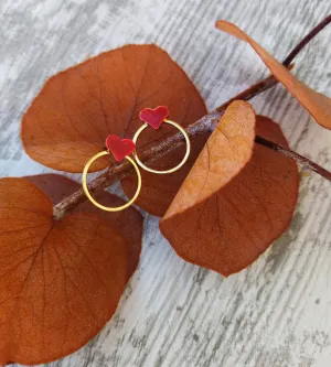 Heart Stud Earrings With Enamel, Circle Heart Earrings, Love Gifts For Her