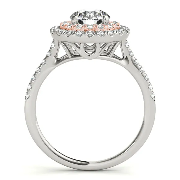 Ida 7.5mm Round Moissanite Two Tone Double Halo 14K White & Rose Gold Engagement Ring