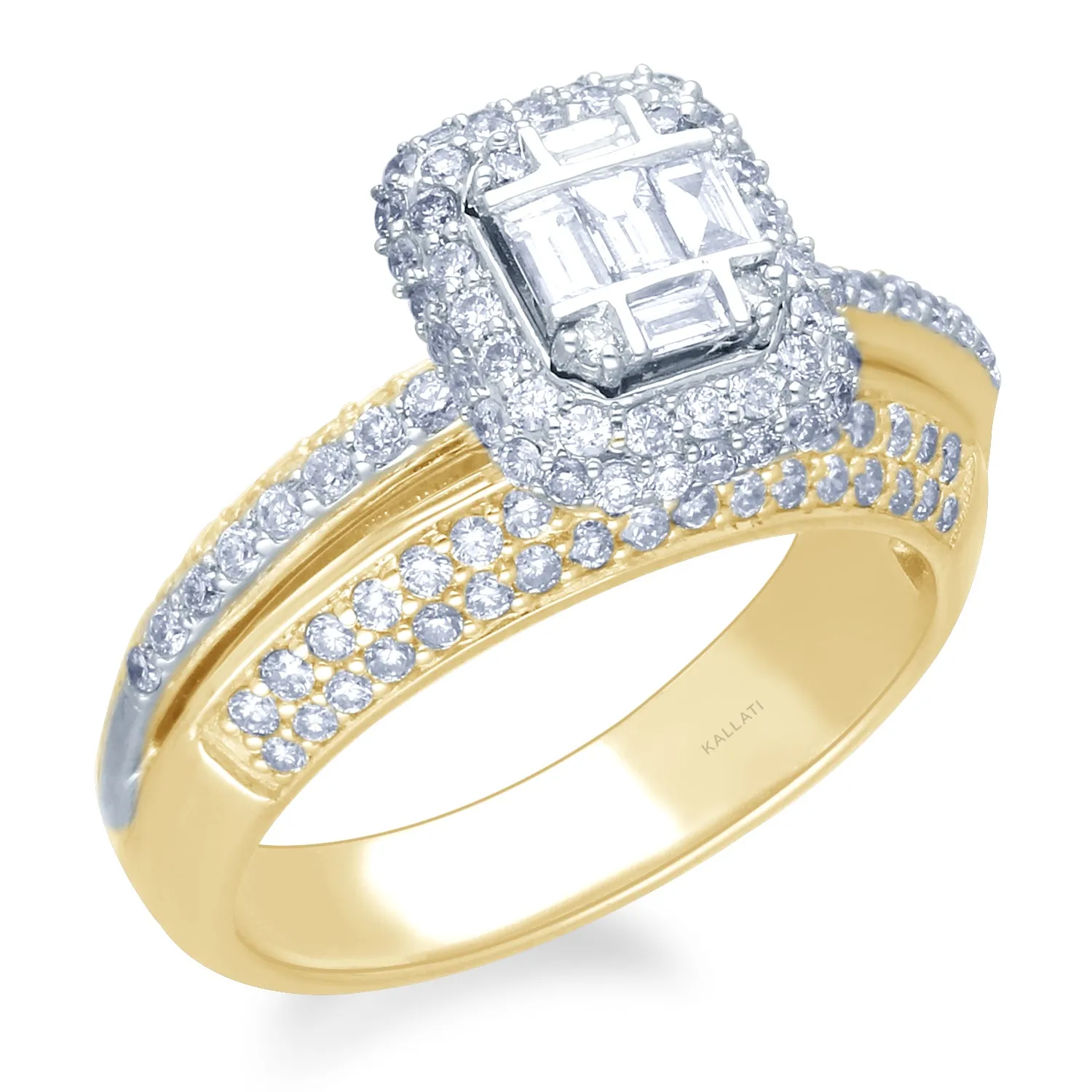 Kallati Eternal Cluster Diamond Engagement Ring in 14K Two Tone Gold