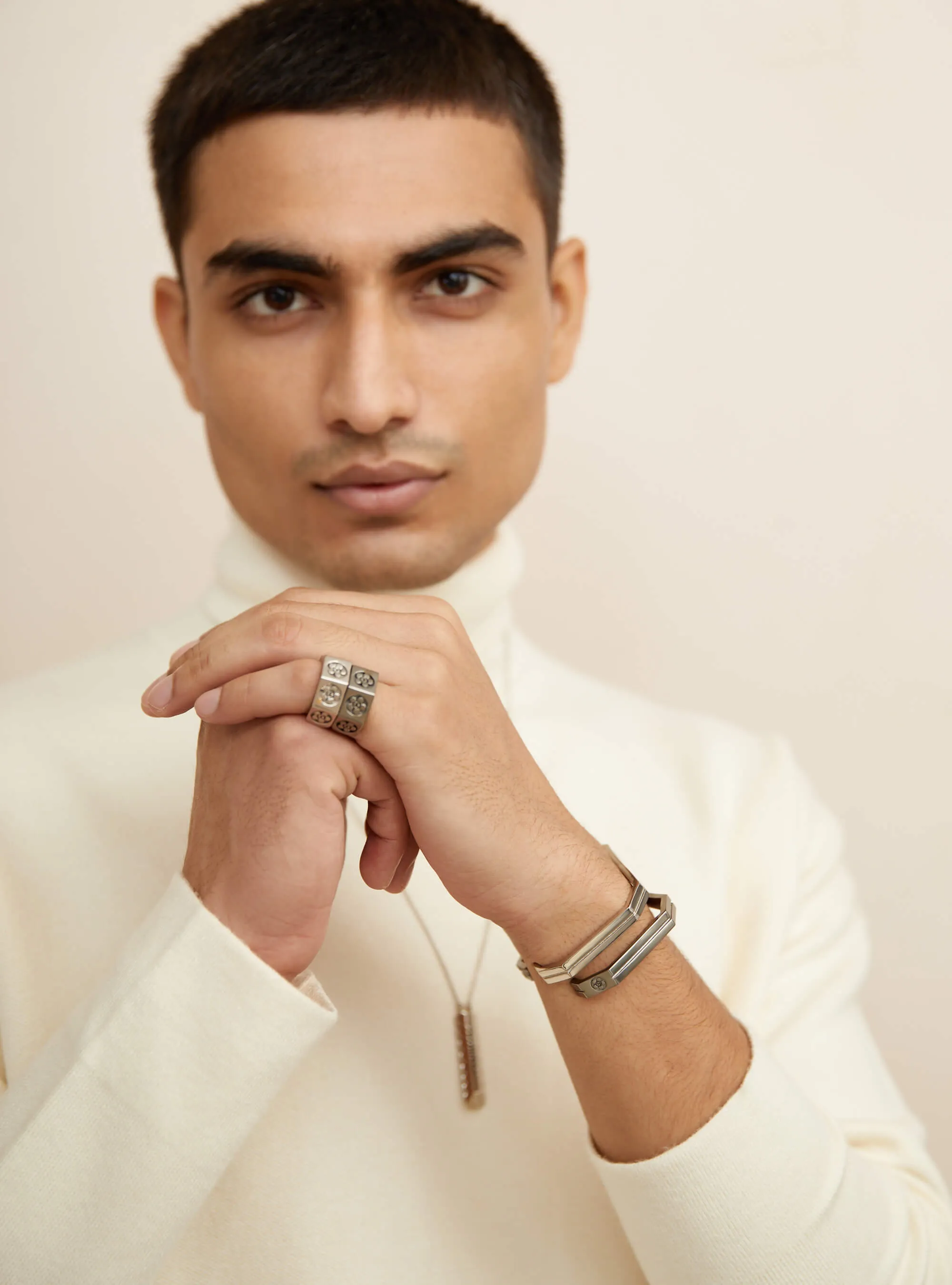 Karan Tacker Wearing Poppi Bolt Ring - Silver