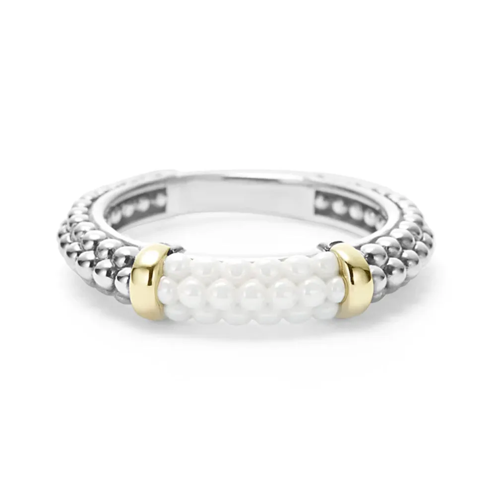 Lagos White Caviar Ceramic Two-Tone Caviar Stacking Ring